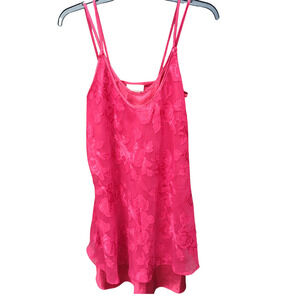 Red Nightie Nightgown Slip Dual Layer Bow Adjustable Strap Lingerie Large Floral